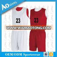 Red white reversible customized basketball uniform basketball jersey